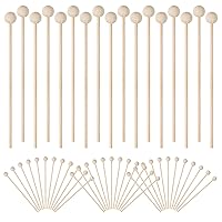 100 Pieces Wooden Rock Candy Sticks with Ball, Wood Swizzle Sticks Cake Candy Lollipop Coffee Appetizer Skewers Drink Stirrer Sticks for Hard Rock Candy, 6 Inch
