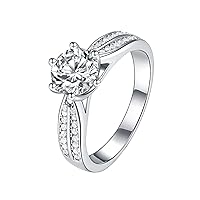 StarGems® 1ct Moissanite 925 Sterling Silver Platinum Plated Zirconia Eiffel Tower Vintage Four Prong Ring B4425