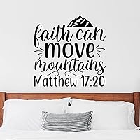 Vinyl Wall Stickers Bible Verses Faith Can Move Mountains Matthew 17:20 Removable Wall Decals Inspirational Bible Verse Amen Quotes Christian Wall Quote Sayings Stickers 22 Inch