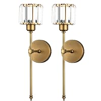 Bsmathom Wall Sconces Sets of 2, Classic Brushed Brass Sconces Wall Lighting, Hardwired Bathroom Vanity Light Fixture with Fabric Shade for Bedroom Living Room Hallway Kitchen, Gold