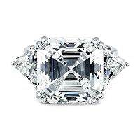 3.5ct Asscher Cut Diamond Three Stone Ring 14k White Gold Plated Trillion Accent