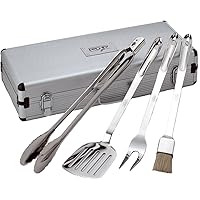 All-Clad Professional Tools with Case Stainless Steel BBQ Tool Set 4 Piece Pots and Pans, Cookware Silver