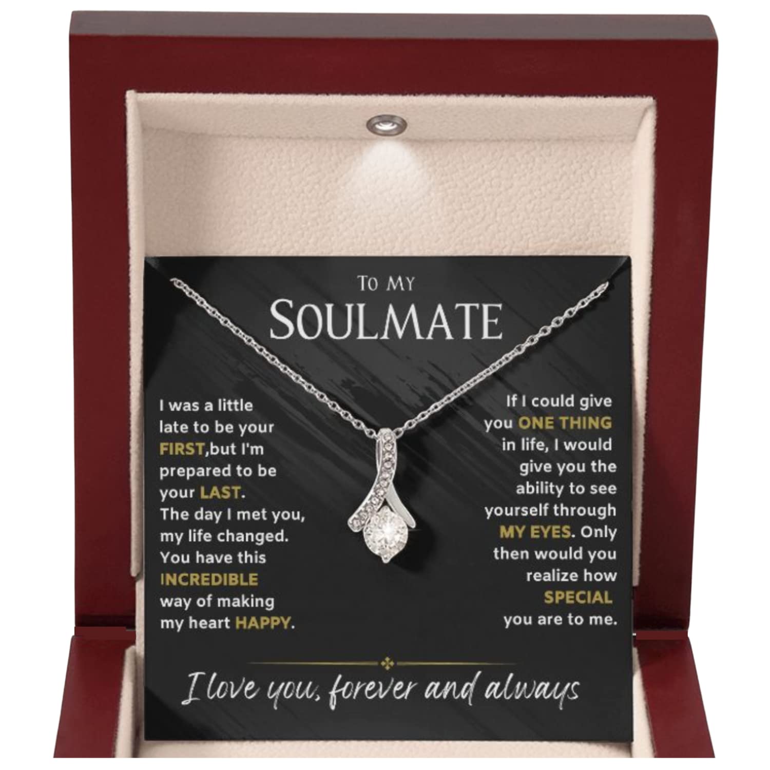 ROMESIA To My Soulmate Necklace For Women. Necklace for Girlfriend or To My Wife Necklace, Necklaces for Women Select 14k White Gold finish, 18K Yellow finish or Rose Gold Finish. Gifts for Girlfriend Romantic.