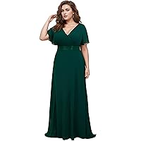 Alisapan Women‘s Ruffles Sleeves A-Line Floor Length Plus Size Gowns and Evening Dresses with Sleeves