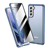 Lockable Galaxy S21 Plus 5G Anti Peeping Magnetic Case with Privacy Screen Protector Safety Lock 360 Full Body Glass Cover Aluminium Alloy Metal Bumper Case (S21Plus, Blue)