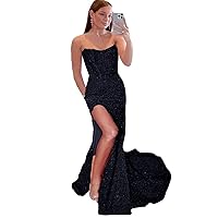 Sweetheart Seuqined Prom Evening Gown Mermaid 2023 Glitter Formal Party Dresses with Split
