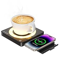 Coffee Mug Warmer, Smart Mug Warmer 15W Wireless Charging for Desk/Home, 3 Heat Settings Temperature Controlled, 8H Auto Off, Candle Warmer, Safe for Heating Coffee, Beverage, Milk, Tea