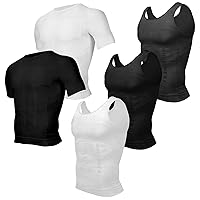 5 Pack Men's Compression Shirt Short Sleeve Vest Set, Body Shaper Shapewear Tank Top Base Layer for Sport