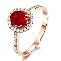 Amazing Women's Engagement Wedding 14K Solid Rose Gold Ruby Gemstone Diamond Promise Ring Band Set