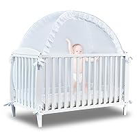 Baby Crib Tent, Crib Tent to Keep Baby from Climbing Out, Durable Strong Self-Locking Zippers, Pop Up Crib Cover Safety Netting Mesh, Mosquito Net for Crib, White Crib Net to Keep Baby in