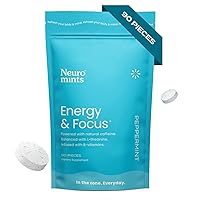 Neuro Mints Nootropic Energy Caffeine Mints | 40mg Caffeine + 60mg L-theanine + B Vitamins for Energy and Focus | Sugar Free + Vegan + Keto | Caffeine Supplement for Adults Mint 90 Mints Bulk Bag