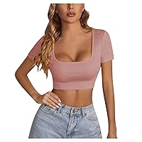 Women's Sleeveless Crop top Seamless Square Neck Trendy Knit Ribbed Basic Sleeveless Crop Tank Tops for Women