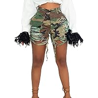 HuiSiFang Womens Camo Cargo Shorts Elastic High Waist Loose Fit Casual Shorts with Pockets