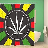 Bathroom Shower Curtain 420 White Cannabis Leaf Rastafarian Strips and Shapes 60x72 inches Waterproof Bath Curtain Set with Hooks