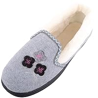 Womens Slip On Moccasin Style Winter Comfy Fleece Slippers with Floral Design