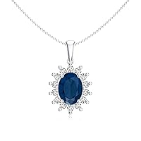 Natural Blue Sapphire Diana Pendant Necklace with Diamond for Women in Sterling Silver / 14K Solid Gold
