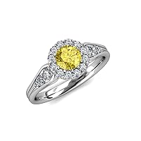 Round Lab Created Yellow Sapphire Natural Diamond 1 2/5 ctw Cupcake Women Halo Engagement Ring 14K White Gold