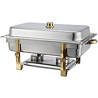 Winco 201 Malibu 8 Qt. Full Size Gold Accent Chafer, 8 Quart, Silver