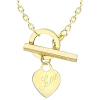 Carissima Gold Women's 9 ct Gold Engraved Love Heart Tag T-Bar Trace Chain Necklace of Length 46 cm/18 Inch