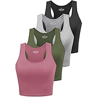 Joviren Cotton Workout Crop Tank Top for Women Racerback Yoga Tank Tops Athletic Sports Shirts Exercise Vests Pack of 4
