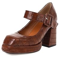 Women's Chunky High Heels Square Toe Platform Mary Janes Pumps Buckle Strap Shoes