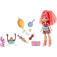 Blazin' BBQ Adventure Playset with Emberly Doll (8 – 10-inch, Pink Hair), Dinosaur Pet and Storytelling Accessories with Cooking Theme, Gift for 4 Year Olds and Up