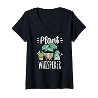 Womens Plant Whisperer Gardening Garden Landscaping Gardener V-Neck T-Shirt