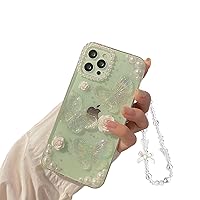 Fycyko Compatible with iPhone 11 Pro 3D Butterfly Floral Clear with Design Aesthetic Women Teen Girls Glitter Pretty Crystal Sparkle Sparkly Cute Girly Phone Cases Protective Cover+Chain-Clear