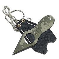 MTech USA – Fixed Blade Knife – Neck Knife – Green Camo Coated Blade and Handle, Full Tang, Nylon Fiber Sheath w/ Pocket Clip/ Chain - Hunting, Camping, Survival, Tactical, EDC – MT-588DG