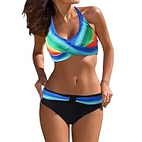 Swimsuit Women Vintage Halter Tie Back Bikini Sets with High Waisted Bottoms Tummy Control Two Piece Bathing Suits