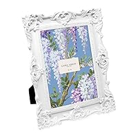 Laura Ashley 5x7 White Ornate Textured Hand-Crafted Resin Picture Frame with Easel & Hook for Tabletop & Wall Display, Decorative Floral Design Home Décor, Photo Gallery, Art, More (5x7, White)