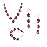 Girl's 92.5-925 Sterling Ruby Necklace Bracelet with Earrings Silver