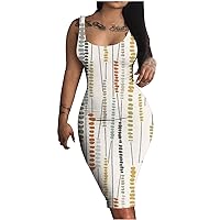 Summer Bodycon Dresses for Women 2024 Plus Size Landscape Comics Print Sexy Dress Sleeveless U Neck Midi Party Dress