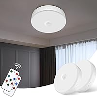 Yurnero 2 Pack Rechargeable Motion Sensor Light with Remote Wireless Ceiling Lights with 4 Colors, Dimmable Shower Light for Closet Pantry Shed, Waterproof