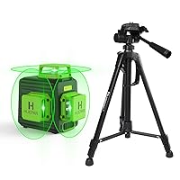 Huepar 3x360 Self-leveling Cross-Line Laser Level, 3D Green Beam Three-Plane Leveling and Alignment Laser Tool with 47