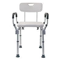 Height Adjustable Shower and Bath Bench with Padded Arms, Contoured Back and Textured Shower Chair Seat