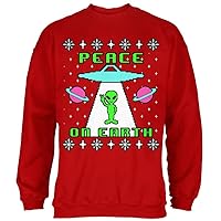 Old Glory Alien Peace on Earth Ugly Christmas Sweater Mens Sweatshirt Red 3X-LG