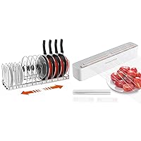 Pot Lid Organizer with Electric Plastic Wrap Dispenser, Silver&Gray