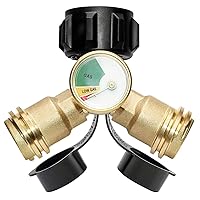 Propane Splitter, Propane Tank Y Splitter Adapter with Gauge, 2 Way LP Gas Adapter Tee Connector for 20lb Propane Tank Cylinder, Work with BBQ Grills, Camping Stoves, Gas Burners, Heater