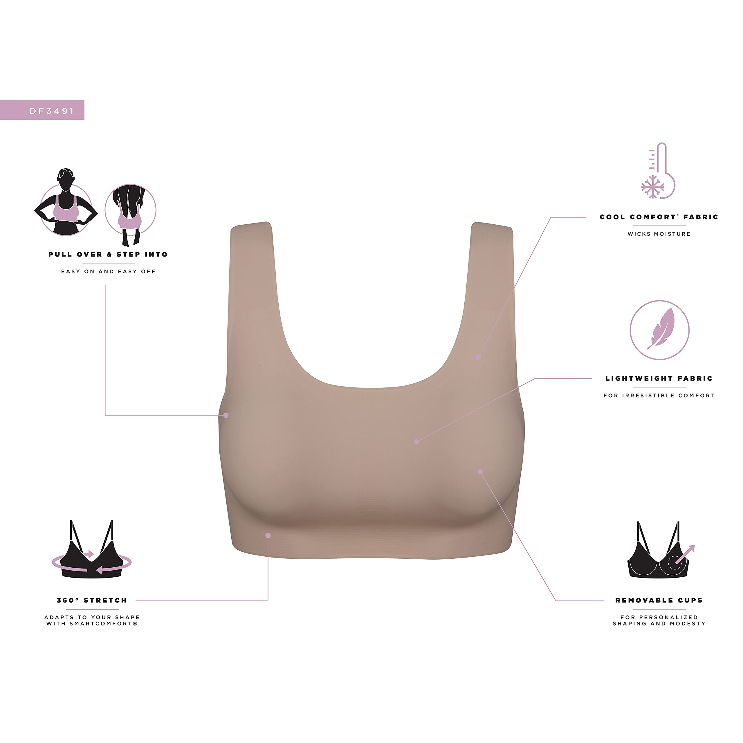 Bali Women's Comfort Revolution Wireless T-shirt Bra, Full-coverage Pullover Bra, Df3491