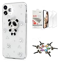STENES Sparkle Case Compatible with iPhone 14 Plus - Stylish - 3D Handmade Bling Panda Crystal Rhinestone Glitter Design Cover Case with Screen Protector [2 Pack] - Black