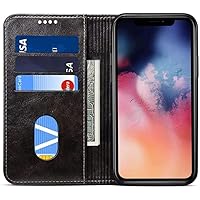Leather Folio Phone Cover, Business Shockproof Wallet [Card Holder] Flip Case for Apple iPhone 12 (2020) 6.1 Inch [Kickstand] (Color : Black)