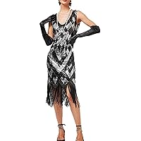 xxxiticat Women's Sequin Flapper Dress Sleeveless Elegant Geometric Pattern Fringe V-Neck 1920s Vintage Gatsby Dresses