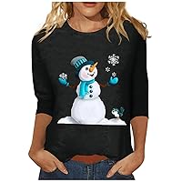 Women's Casual Tops Fashion Casual Round Neck 44989 Sleeve Loose Christmas Printed T-Shirt Top, S-3XL