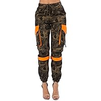 TwiinSisters Women's Fashion High Waist Comfy Multi Pockets Utility Cargo Pants Jogger for Women