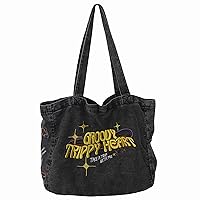Lefe Liee denim Aesthetic Tote Bag for Women, Large Shoulder Hobo Bags big Capacity Shopping Work Bag black hippie crossbody bag y2k bag trendy with pockets, Black, L