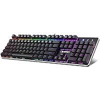 NPET K20 Mechanical Gaming Keyboard, RGB LED Backlit Gaming Keyboard, Wired Ergonomic Computer Keyboard with Red Switches, for PC Gamer/Windows Gaming (104 Keys, Black)