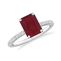 Natural Ruby Emerald Cut Ring for Women Girls in Sterling Silver / 14K Solid Gold/Platinum