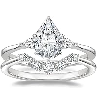 Moissanite Pear Shaped Engagement Ring Set, 4 CT Total Stone Weight, Wedding Band Included