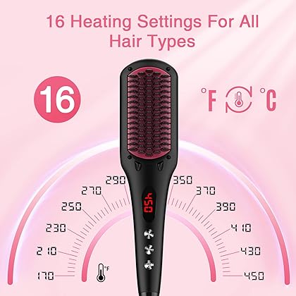 Enhanced Ceramic Hair Straightener Brush by MiroPure, 2-in-1 Ionic Straightening Brush with Anti-Scald Feature, Auto Temperature Lock & Auto-Off Function (Black)